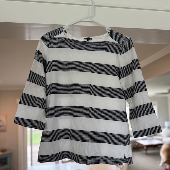 Talbots Tops - Talbots Black & White Striped Boat Neck 3/4 Sleeve Cotton Top - L
